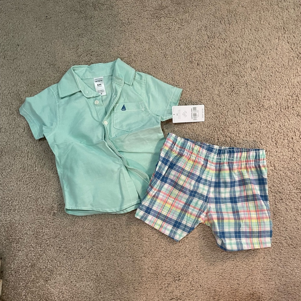 Carter’s SSBD + Madras Shorts Set - 6M NWT